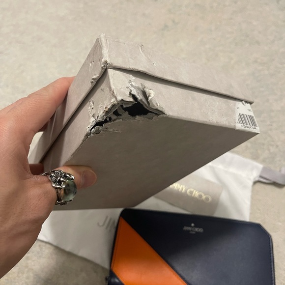 Like New Unisex Jimmy Choo Zip-around Leather Continental Wallet In Navy/Orange - Picture 14 of 14